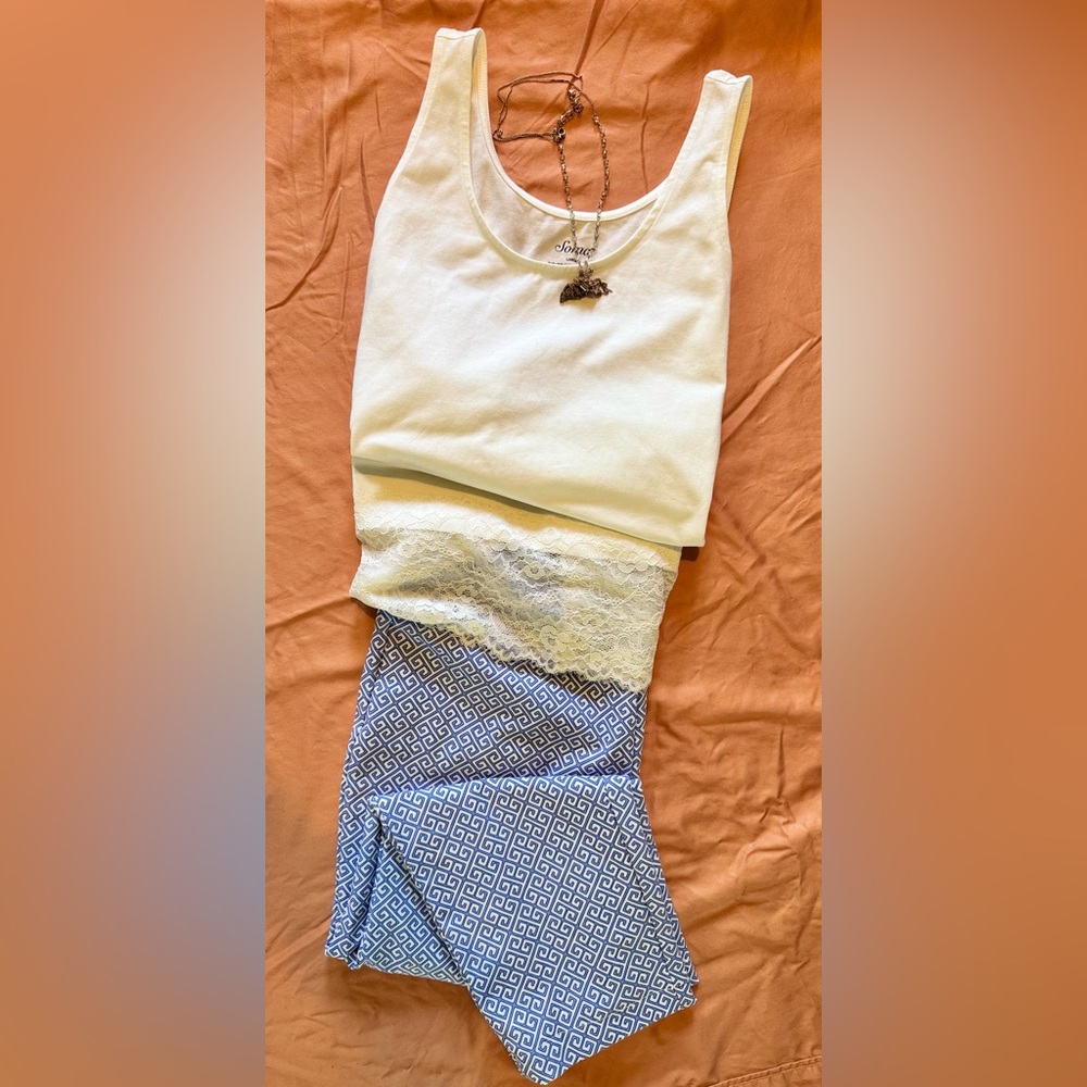 🌴Lulu-B Blue Cropped Pants with Geometric Pattern